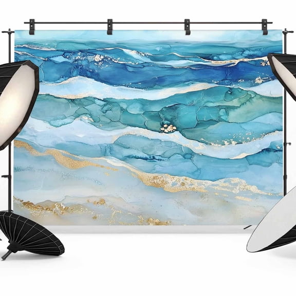 Teal Blue Ombre Backdrop for Photoshoot,Photography Photo Studio Background Wall Backdrop,Modern Coastal Ink Painted Abstract Back Drop Banner Panel for Portraits Wedding Party Live Streaming 7x5Ft