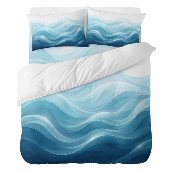 Teal Blue Ombre Bedding Duvet Cover Set Full Size 4 Pieces, Abstract Modern Gradient Ripple Bedding Set with Zipper Closure, 1 Comforter Cover 86x90 Inches 1 Flat Sheet & 2 Pillow Cases