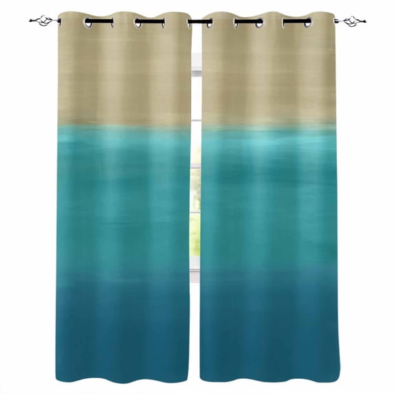 Teal Blue Ombre Blackout Curtains for Bedroom/Living Room, Thermal Insulated Kitchen Curtains, Modern Abstract Gradient Art Grommet Darkening Window Treatment Drapes 42"x63"x2
