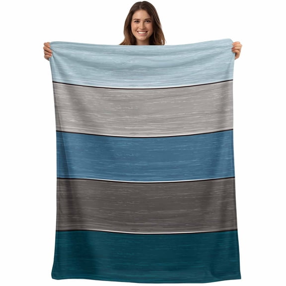 Teal Blue Ombre Blanket Soft Cozy Warm Throw Blanket for Couch, Plush Fuzzy Flannel Fleece Blankets for Sofa, Retro Farmhouse Gradient Wood Bed Blankets Lightweight Gifts for Women, 32"x48"
