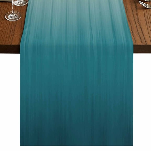 Teal Blue Ombre Burlap Cotton Table Runner 13x36 Inches Short, Contemporary Gradient Abstract Art Farmhouse Table Runners, Outdoor Dining Tablecloths Decor for Baby Shower/Party/Wedding