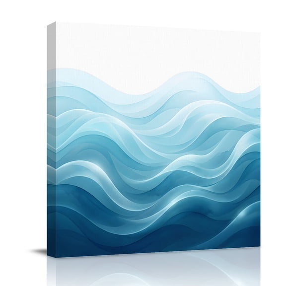 Teal Blue Ombre Canvas Wall Art for Living Room, Abstract Modern Gradient Ripple Wall Decor Framed Artwork Pictures Ready to Hang for Bedroom Office Home Decor