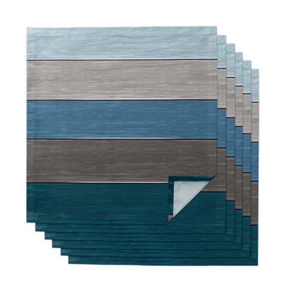 Teal Blue Ombre Cloth Napkins, Retro Farmhouse Gradient Wood Washable and Reusable Dinner Napkins Set of 6, Table Napkin for Kitchen Party Birthday Wedding Hotel Housewarming 20"x20"