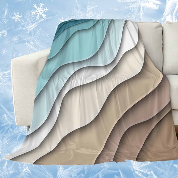 Teal Blue Ombre Cream Cooling Blanket for Hot Sleepers,Soft Cool Summer Blanket for Night Sweats,Modern Geometric Brown Aesthetic Lightweight Ice Silk Sofa Throw Blankets All Season 40"x60"