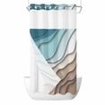 thumbnail image 1 of Teal Blue Ombre Cream No Hook Shower Curtain with Snap in Liner, Modern Geometric Brown Aesthetic Double-Layer Waterproof Shower Curtains for Bathroom Hotel Bathtub, Mesh Top & Stall 36"x78", 1 of 9