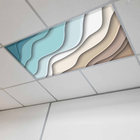 Teal Blue Ombre Cream Magnetic Fluorescent Light Covers for Ceiling Lights 2x4Ft, Modern Geometric Brown Aesthetic Office Classroom Kitchen Drop Ceiling Light Covers Filters Shade Panel 1 Pack