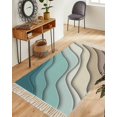thumbnail image 1 of Teal Blue Ombre Cream Washable Area Rug 3'x5', Modern Geometric Brown Aesthetic Woven Cotton Tassels Kitchen Rugs, Non Slip Indoor Door Mat Throw Carpet for Entryway Living Room Nursery Laundry Room, 1 of 9