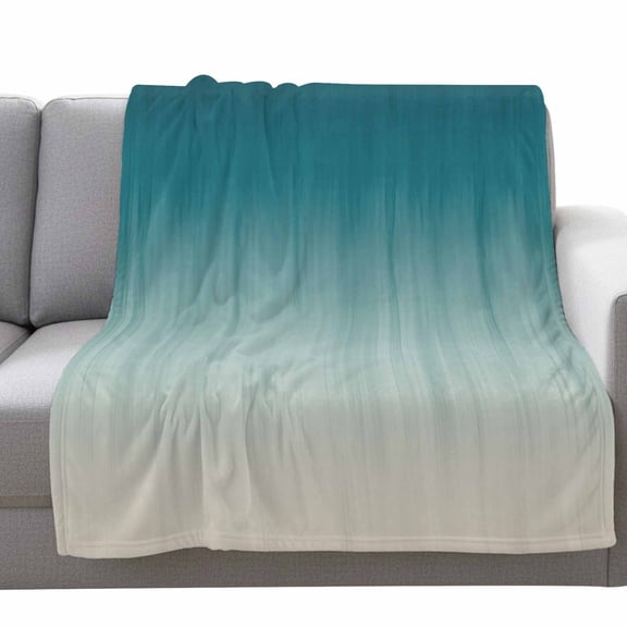 Teal Blue Ombre Fleece Throw Blanket Lightweight Contemporary Gradient Abstract Fuzzy Flannel Throws Super Soft Cozy Flannel Blanket for Couch, Sofa, Bed, Travel 40"x50"
