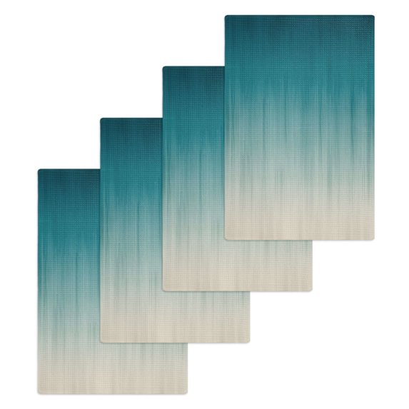 Teal Blue Ombre Kitchen Dish Towels for Drying Dishes Set of 4, Contemporary Gradient Abstract Art Waffle Weave Microfiber Hand Tea Bathroom Towels Quick Dry & Absorbent Towel 15.7x23.6
