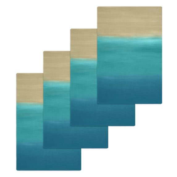 Teal Blue Ombre Kitchen Dish Towels for Drying Dishes Set of 4, Modern Abstract Gradient Art Waffle Weave Microfiber Hand Tea Bathroom Towels Quick Dry & Absorbent Towel 15.7x23.6