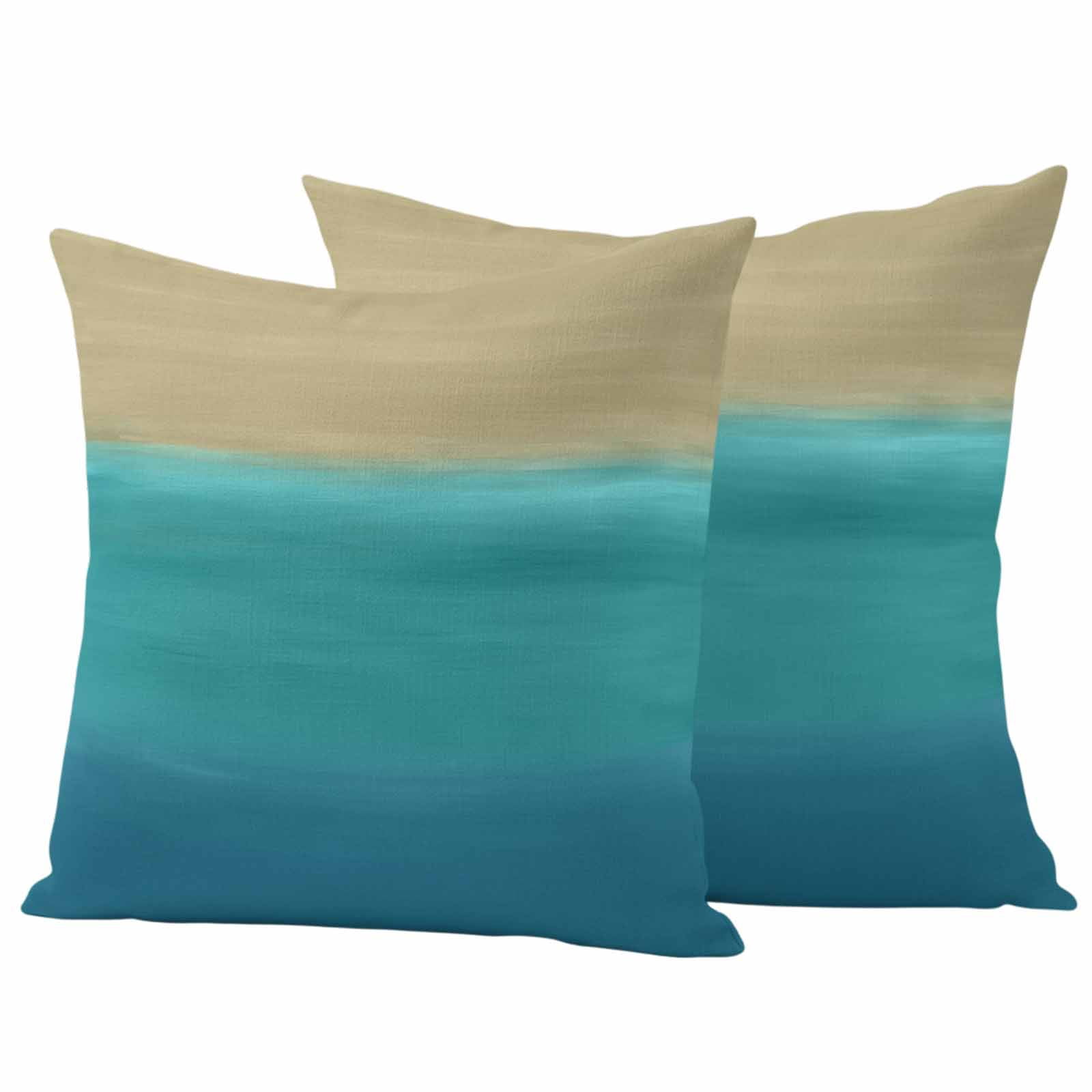 Teal Blue Ombre Outdoor Waterproof Pillow Covers, Modern Abstract Gradient Art Decorative Square Throw Pillowcase Sofa Cushion Sham for Patio/Couch/Chair, 24"x24" 2 Pack