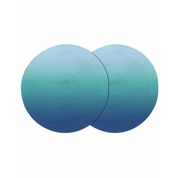 Teal Blue Ombre Round 13 Inch Placemats Set of 2, Modern Abstract Art Gradient Aesthetics HeatResistant Non Slip Place Mats for Dining Table, Wipeable Braided Kitchen Table Mats for Housewarming
