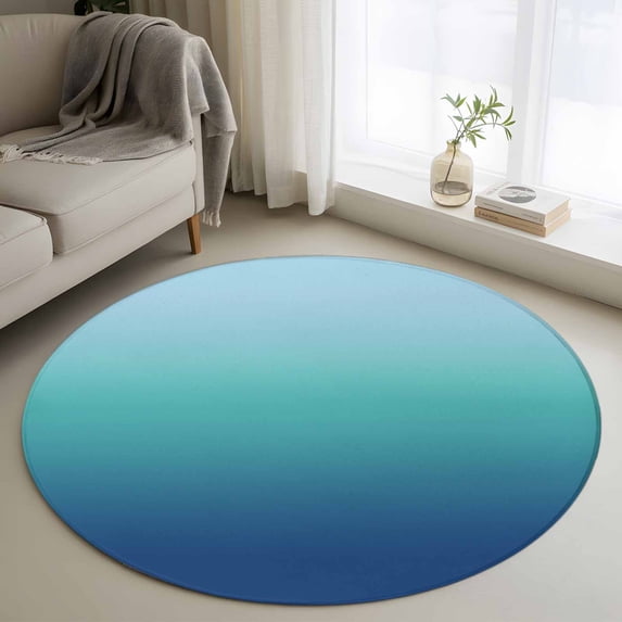 Teal Blue Ombre Round Area Rug 4 FT, Non Slip Indoor Outdoor Rug, Modern Abstract Art Gradient Aesthetics Washable Soft Circular Carpet Non-Shedding Floor Mat for Coffee Table Nursery Foyer Balcony