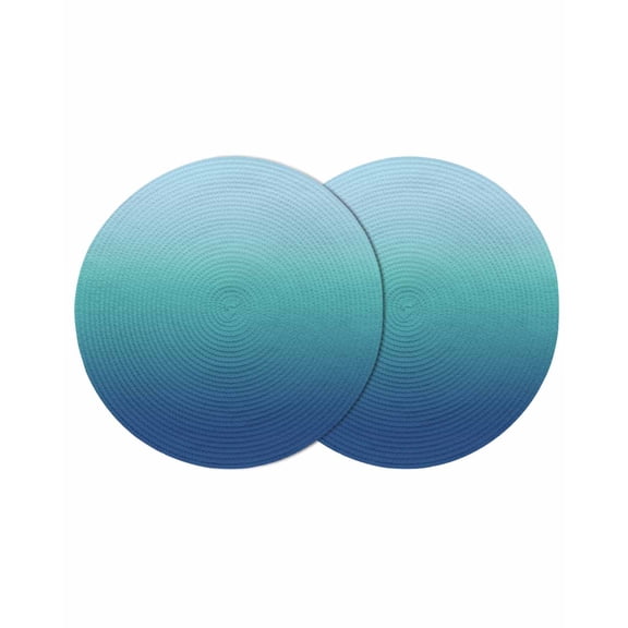 Teal Blue Ombre Round Placemats Set of 2 for Dinning Tables,Heat-proof Braided Table Mats 13 Inch,Modern Abstract Art Gradient Aesthetics Washable Place Mat for Kitchen Restaurant Party Table Decor