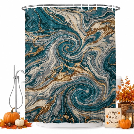 Teal Blue Ombre Shower Curtain, Waterproof Shower Curtains for Bathroom, Modern Abstract Art Coastal Nautical Washable Fabric Bathtub Curtain Set Bath Decor with 12 Hooks Long 72"x84"