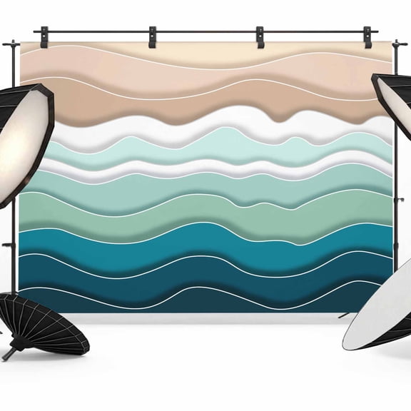 Teal Blue Ombre Stripe Backdrop for Photoshoot,Photography Photo Studio Background Wall Backdrop,Abstract Summer Beach Coastal Back Drop Banner Panel for Portraits Wedding Party Live Streaming 7x5Ft