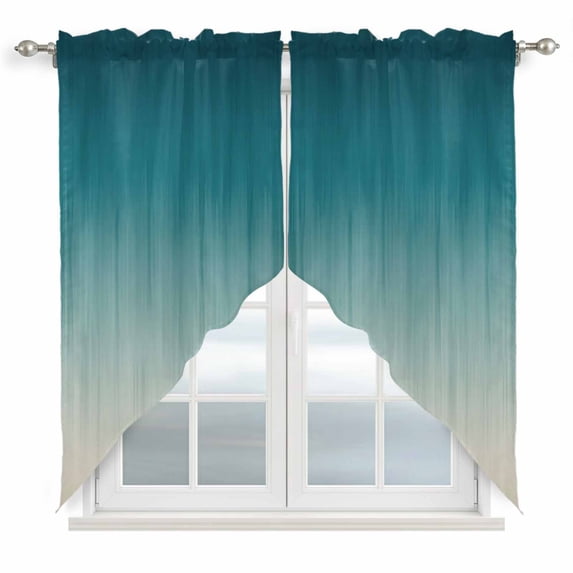 Teal Blue Ombre Swag Valances for Windows, Kitchen Window Curtains Over Sink, Contemporary Gradient Abstract Art Window Treatment Curtains for Living Room/Bedroom Curtains 2 Panel Sets 36"x45"