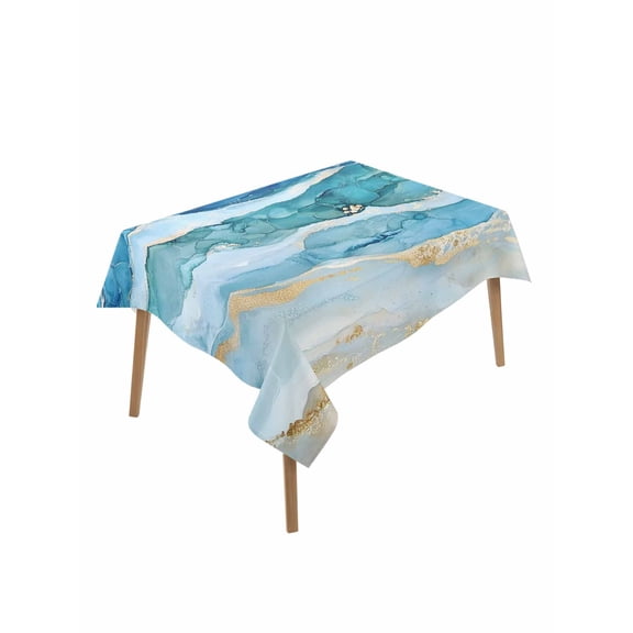 Teal Blue Ombre Table Cloth, Modern Coastal Ink Painted Abstract Waterproof Tablecloth for Rectangle Tables, Reusable Washable Fabric Table Cover for Restaurant Kitchen Dining Tables 60"x84"