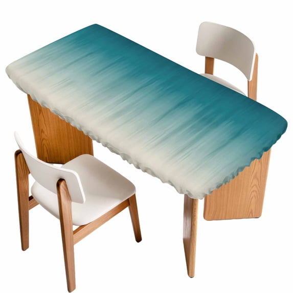 Teal Blue Ombre Table Cloths for 4 Foot Rectangle Tables, Contemporary Gradient Abstract Art Patio Waterproof Elastic Fitted Tablecloths, Washable Rectangular Table Cover for Camping