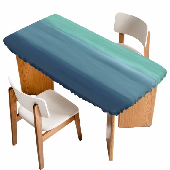Teal Blue Ombre Table Cloths for 4 Foot Rectangle Tables, Modern Abstract Art Texture Patio Waterproof Elastic Fitted Tablecloths, Washable Rectangular Table Cover for Camping