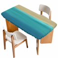 thumbnail image 1 of Teal Blue Ombre Table Cloths for 6 Foot Rectangle Tables, Modern Abstract Gradient Art Patio Waterproof Elastic Fitted Tablecloths, Washable Rectangular Table Cover for Camping, 1 of 8
