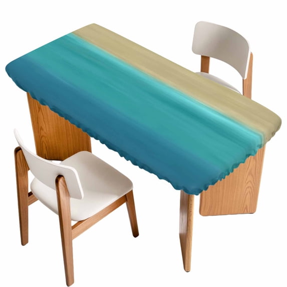 Teal Blue Ombre Table Cloths for 6 Foot Rectangle Tables, Modern Abstract Gradient Art Patio Waterproof Elastic Fitted Tablecloths, Washable Rectangular Table Cover for Camping