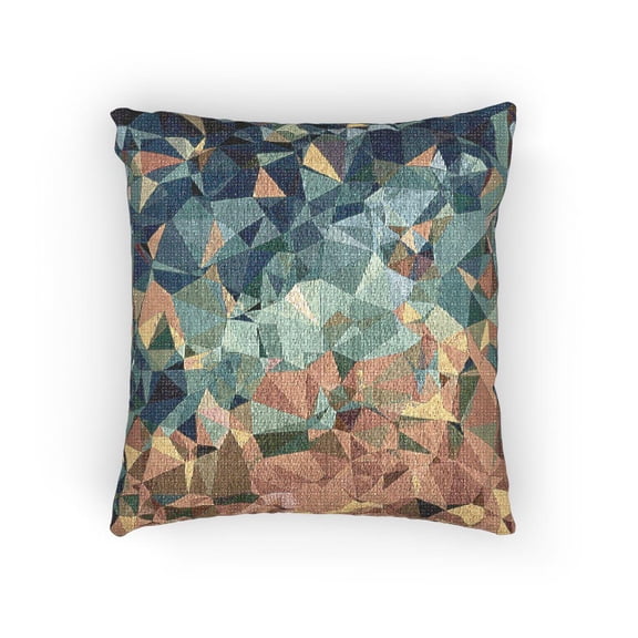 Teal Blue Orange Geometric Polygon Mosaic Decorative Woven Pillow, Cotton-Polyester Shell