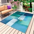 thumbnail image 1 of Teal Blue Outdoor Rug for Patio/Deck/Porch, Non-Slip Large Area Rug 4 x 6 Ft, Modern Oil Painting Abstract Geometric Indoor Outdoor Rugs Washable Area Rugs, Reversible Camping Rug Carpet Runner, 1 of 8