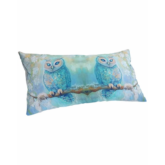 Teal Blue Owl Pillow Covers King Size, Modern Flowers Birds on Branch Soft Bed Throw Pillowcases Breathable Cooling Long Lumbar Body Pillow Sham Cover for Bed Sofa 20''x40''