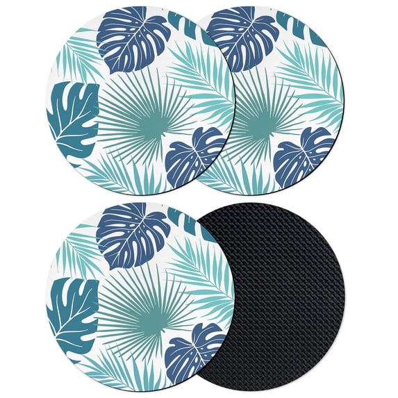 Teal Blue Palm Leaves Coasters Set of 4, Absorbent Coasters for Drinks, Tropical Botanical Summer Coaster for Desk Coffee Table Protection, Home Decor House Warming Gifts 4"