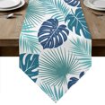 thumbnail image 1 of Teal Blue Palm Leaves Table Runner Linen Burlap Table Runner 72 Inches Long Tropical Botanical Summer Dresser Scarves for Kitchen Island Coffee Dining Room Party Wedding Banquet Holiday Decor 18"x72", 1 of 8