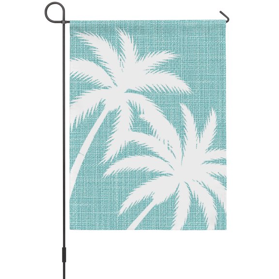 Teal Blue Palm Tree Garden Flags For Outdoor, Summer Tropical Beach Country Tree Leaf Linen Texture Small Double Side Yard Flags Weather Proof Garden Decor for Lawn Outside Holiday 12 x 18 Inches
