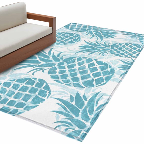 Teal Blue Pineapple Kitchen Runner Rug 2.7x5 Washable Runners for Hallway Non Slip Summer Botanical Tropical Fruits Large Area Rug Indoor Carpet for Bathroom Laundry Entryway Bedroom Living Room