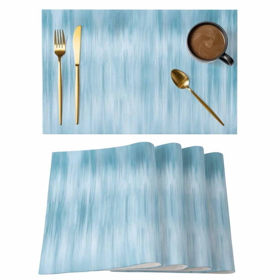 Teal Blue Placemats Set of 6, Modern Abstract Art Ombre Striped Placemats for Dining Table, Place Mats for Kitchen Tabletop, Waterproof Wipeable Dining Table Mats Set