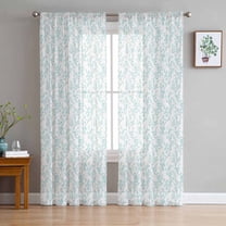 Teal Blue Plant Sheer Curtains 84 Inches Long 2 Panels Set, Window Sheer Curtains for Living Room/Bedroom, Botanical Flower Floral Tree Leaves Branch Light Filter Rod Pocket Curtain 52'' x 84'' x 2