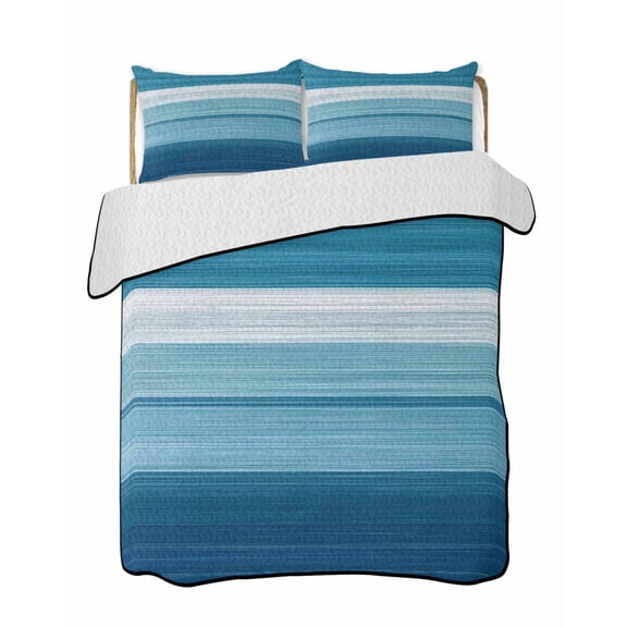 Teal Blue Quilts Bedding Set California King Gradient Stripe Abstract Lines Texture Modern Lightweight Quilted Bedspread 3 Piece Bed Quilt with 2 Pillow Shams All Season for Bedroom 96" x 106"