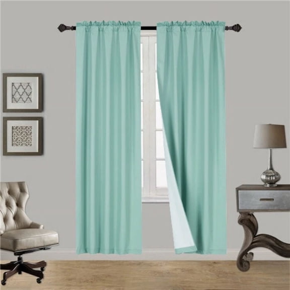 Teal Blue R64 1 panel solid lined foam backing blackout window curtain treatment drape rod pocket matte smooth fabric 37"wide x108"long