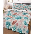 thumbnail image 1 of Teal Blue Red Coral King Size Down Alternative Comforter, Lightweight Comforter Quilt Bedding Set with Pillow Shams Coastal Nautical Summer Beach All Seasons Bed Comforter Duvet Insert 96"x106", 1 of 7