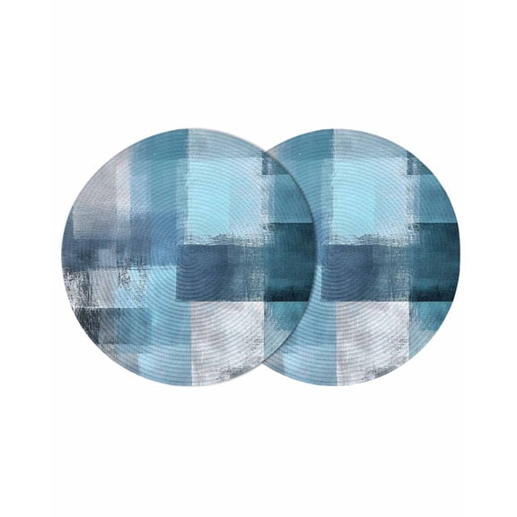 Teal Blue Round 13 Inch Placemats Set of 2, Modern Oil Painting Abstract Ombre Geometric HeatResistant Non Slip Place Mats for Dining Table, Wipeable Braided Kitchen Table Mats for Housewarming