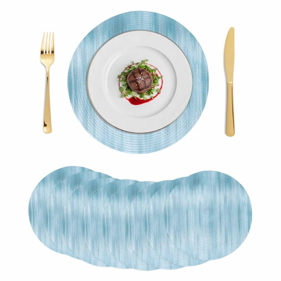 Teal Blue Round 15 Inch Placemats Set of 8, Modern Abstract Art Ombre Striped HeatResistant Non Slip Place Mats for Dining Table, Wipeable Braided Kitchen Table Mats for Housewarming