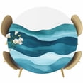 thumbnail image 1 of Teal Blue Round Fitted Table Cover Water Ripple Abstract Gradient Coean Waves Waterproof Table Cloth with Elastic Edge Wipeable Tablecloth for Picnic Camping Party Fits 45"-54" Diameter, 1 of 8