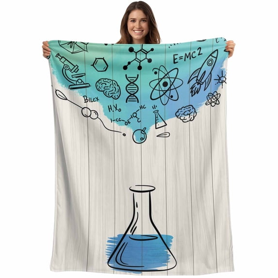 Teal Blue Science Blanket Soft Cozy Warm Throw Blanket for Couch, Plush Fuzzy Flannel Fleece Blankets for Sofa, Funny Cartoon Artwork Wood Grain Bed Blankets Lightweight Gifts for Women, 40"x60"