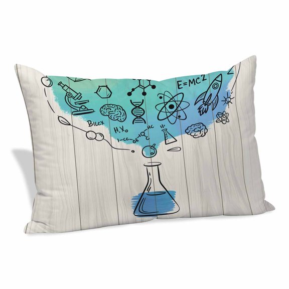 Teal Blue Science Pillow Covers, Linen Long Throw Pillow Case, Funny Cartoon Artwork Wood Grain Holiday Pillow Protector Decorative Cushion Cover for Living Room/Bedroom 20" x 30"