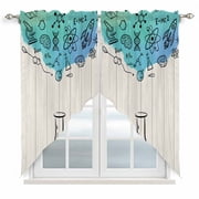 Teal Blue Science Swag Valances for Windows, Kitchen Curtains 36 Inch Length 2 Panels Set, Funny Cartoon Artwork Wood Grain Short Curtains for Small Windows Rod Pocket Cafe Curtains Drapes 28"x36"