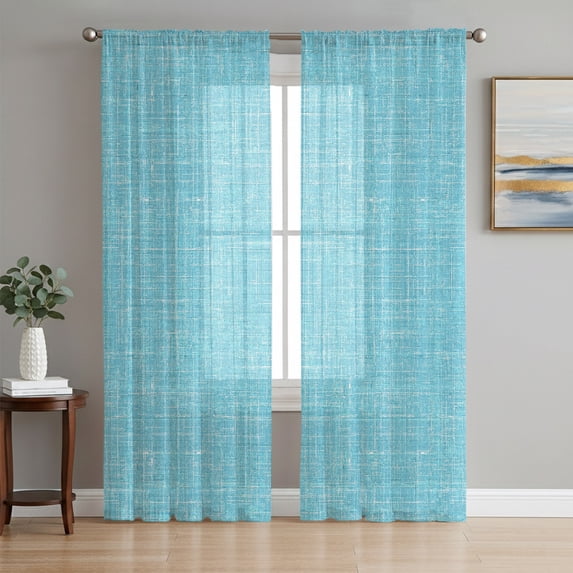 Teal Blue Sheer Curtains 84 Inch Length 2 Panels Set, Farmhouse Vintage Cyan Solid Color Modern Voile Window Treatment Rod Pocket Curtains Sheers Drapes for Bedroom/Living Room/Kitchen 52"x84"x2