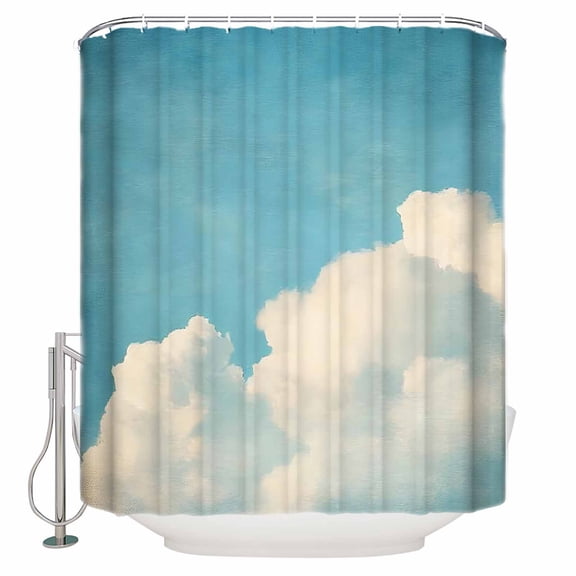 Teal Blue Sky Bathroom Shower Curtains with 12 Hooks Polyester Waterproof Shower Curtain for Stalls Bathtubs Retro Farmhouse White Clouds Landscape Decorative Bathroom Privacy Curtain 48x72 Inches