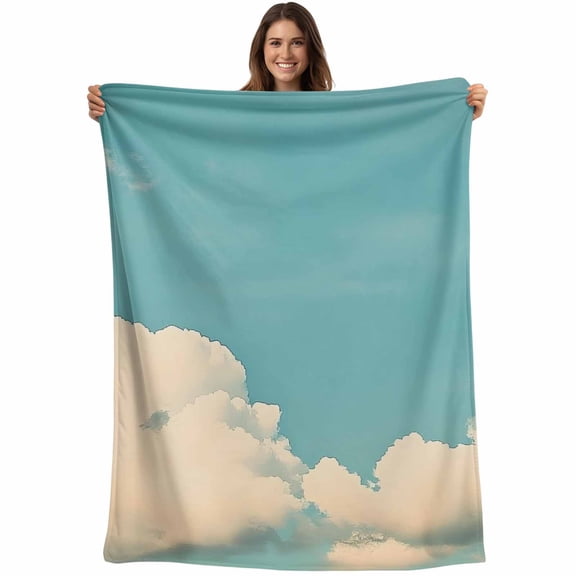 Teal Blue Sky Blanket Soft Cozy Warm Throw Blanket for Couch, Plush Fuzzy Flannel Fleece Blankets for Sofa, Vintage Modern Clouds Landscape Bed Blankets Lightweight Gifts for Women, 40"x50"