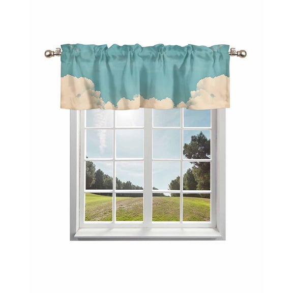 Teal Blue Sky Curtain Valance for Windows/Living Room/Kitchen/Bathroom/Café, Short Rod Pocket Tier Curtain Window Treatment Panel Vintage Modern Clouds Landscape Topper Curtain 60''x18''