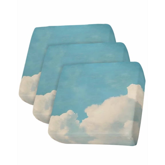 Teal Blue Sky Sofa Couch Cushion Covers Washable, Removable Stretchable Sectional Couch Covers, Retro Farmhouse White Clouds Landscape Slipcovers for L & T Shape Sofa Furniture Protector S Size 3 pcs