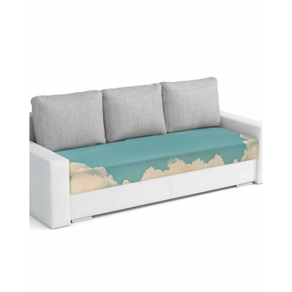 Teal Blue Sky Sofa Couch Cushion Covers Washable, Removable Stretchable Sectional Couch Covers, Vintage Modern Clouds Landscape Slipcovers for L & T Shape Sofa Furniture Protector L Size 1 pc